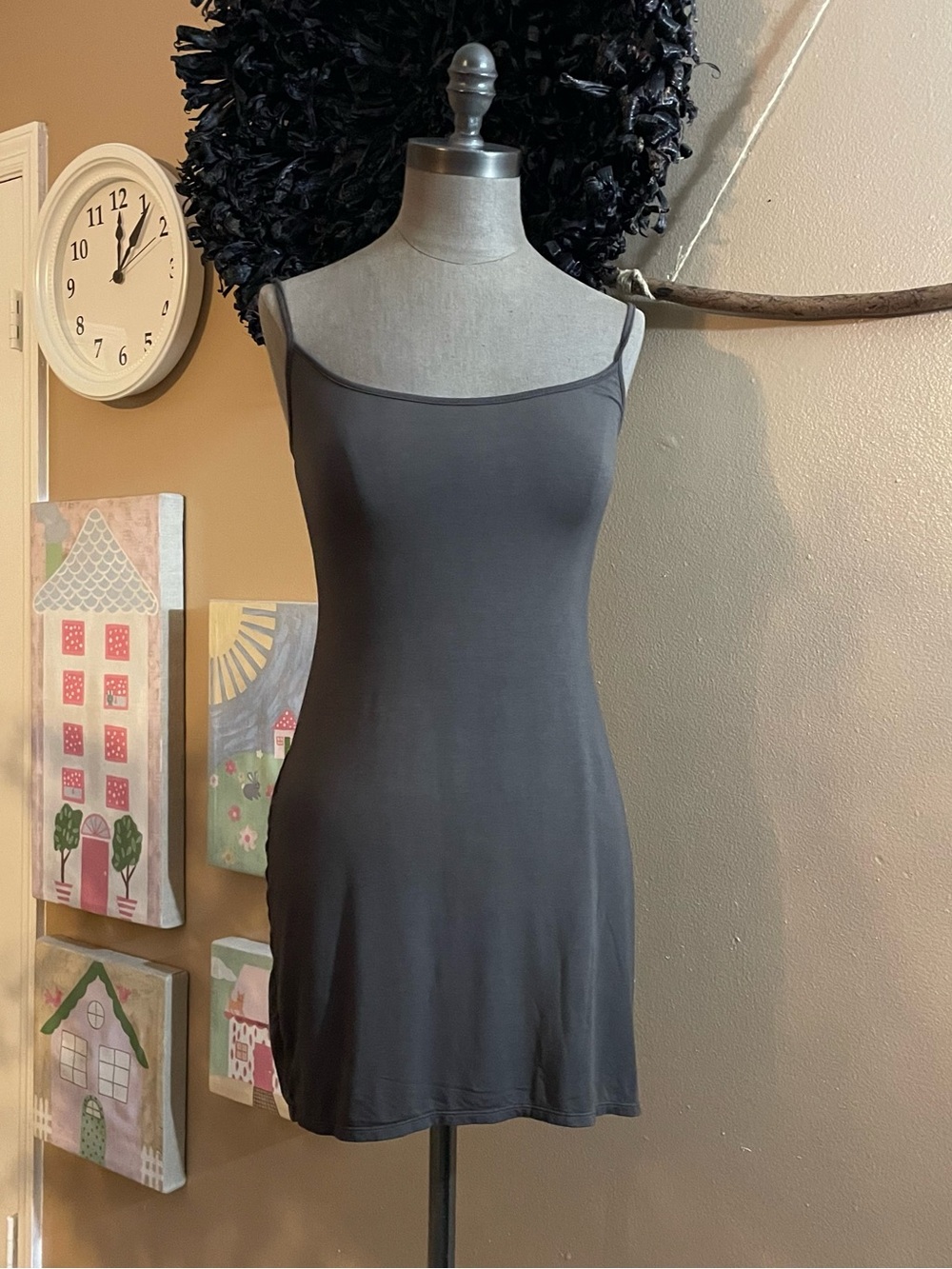 Reformation Dark Grey Slip Chemise with Thin Straps
